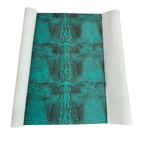 Turquoise Blue | Black Mugger Two Tone Gator Faux Leather Vinyl Fabric