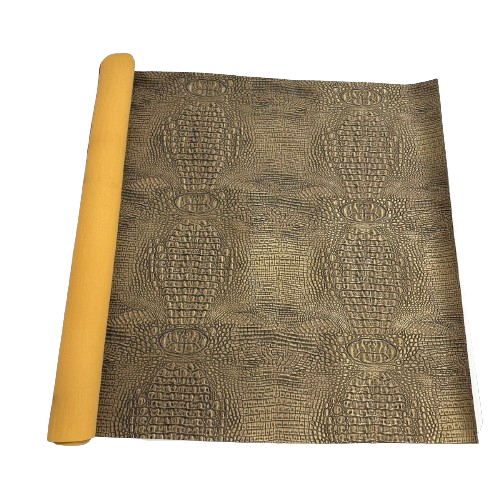 Dark Gold | Black Mugger Two Tone Gator Faux Leather Vinyl Fabric