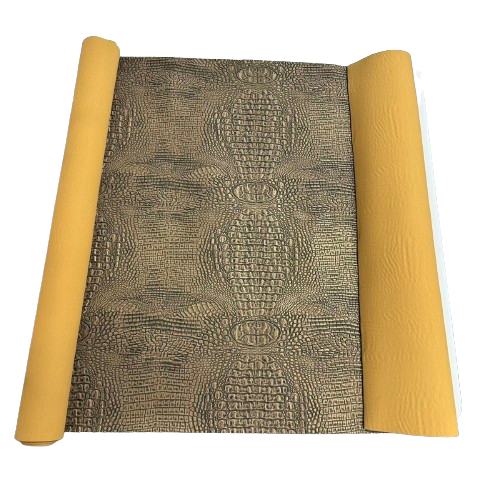 Dark Gold | Black Mugger Two Tone Gator Faux Leather Vinyl Fabric