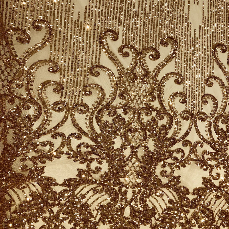 Champagne Gold Alta Striped Damask Sequins Lace Fabric