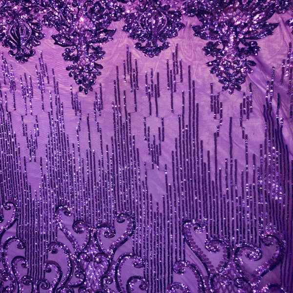 Purple Alta Striped Damask Sequins Lace Fabric