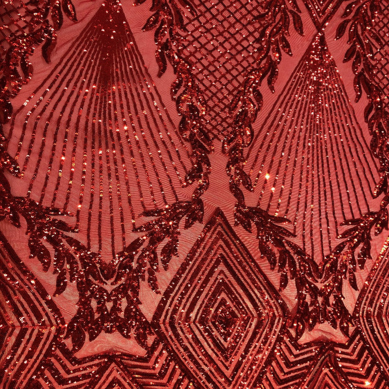 Red Alpica Sequins Lace Fabric