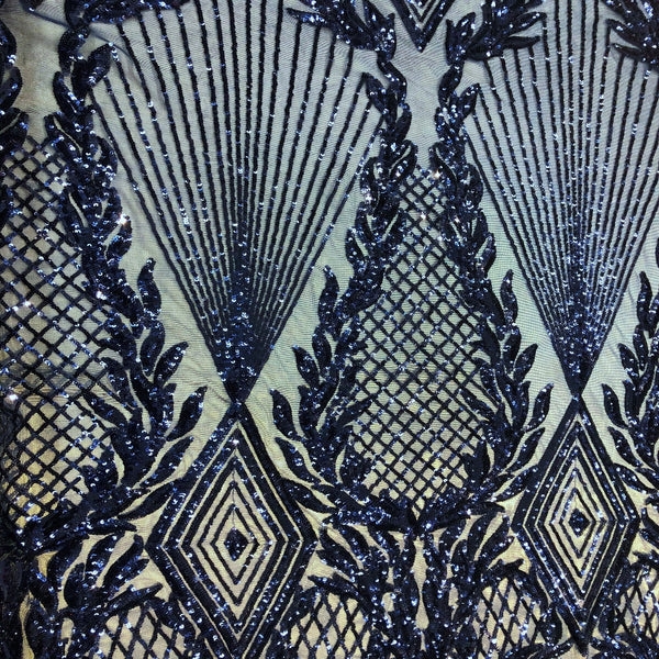 Navy Blue Alpica Sequins Lace Fabric