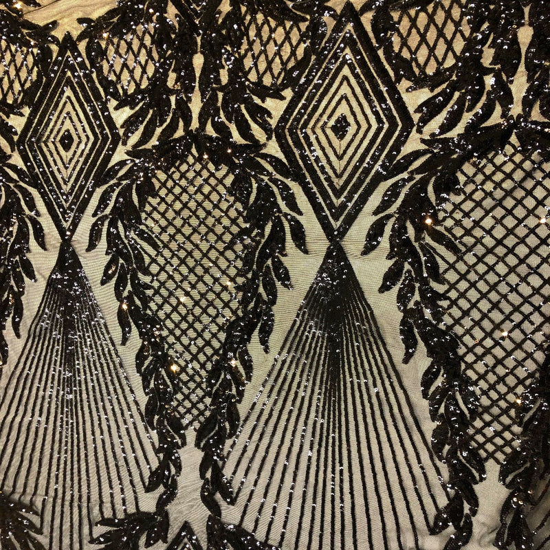 Black Alpica Sequins Lace Fabric