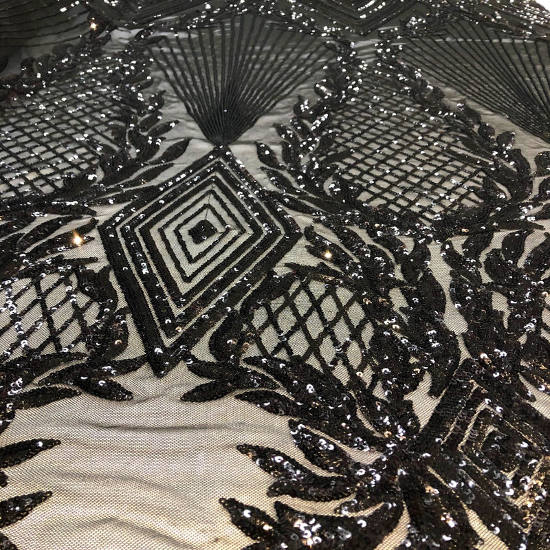 Black Alpica Sequins Lace Fabric