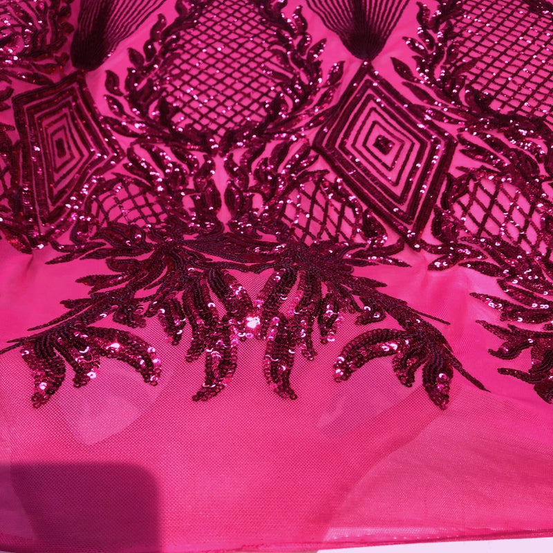 Fuchsia Alpica Sequins Lace Fabric