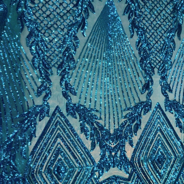 Turquoise Alpica Sequins Lace Fabric