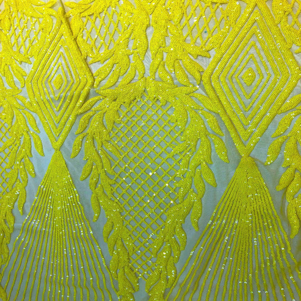 Neon Yellow Alpica Sequins Lace Fabric