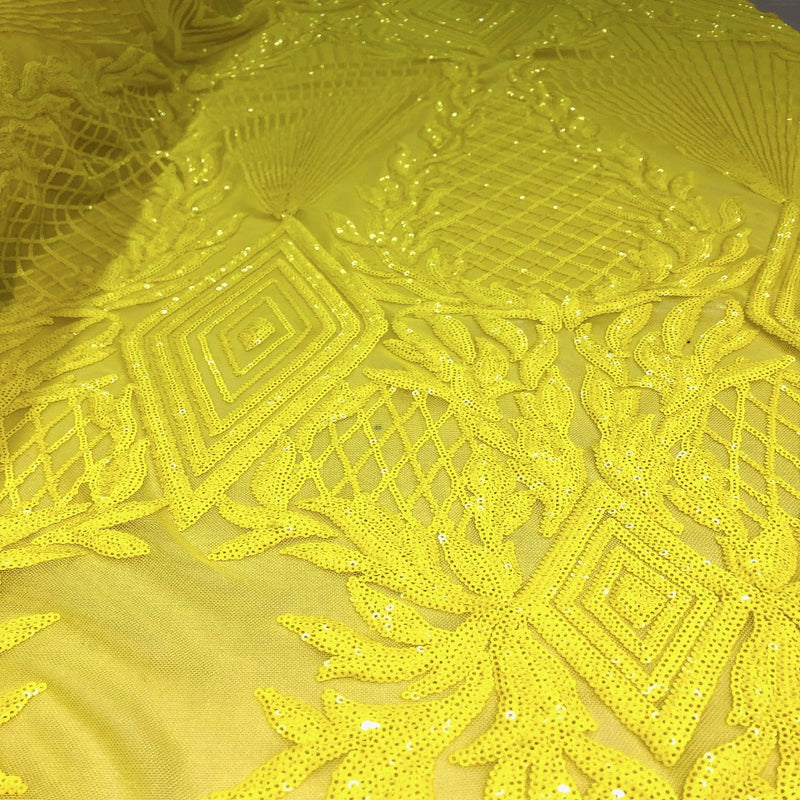 Neon Yellow Alpica Sequins Lace Fabric