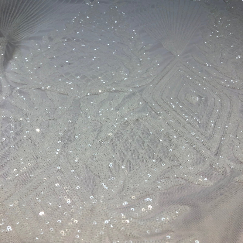 White Alpica Sequins Lace Fabric