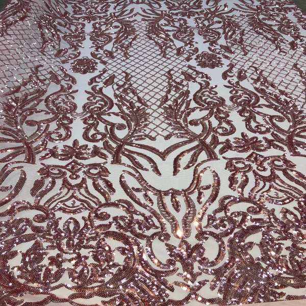 Dusty Rose Luna Stretch Sequins Lace Fabric