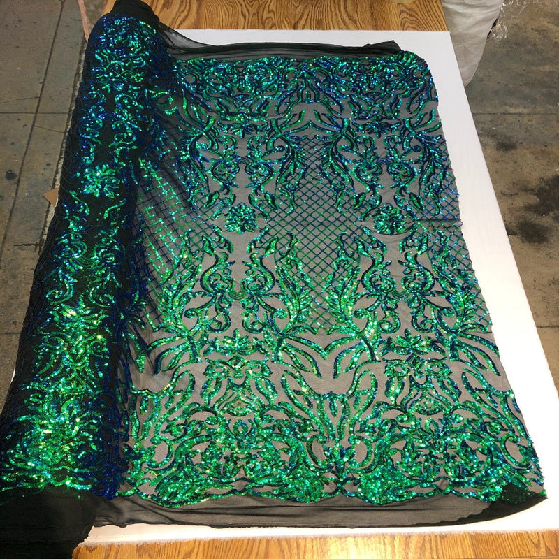 Iridescent Pearl Green Luna Stretch Sequins Lace Fabric