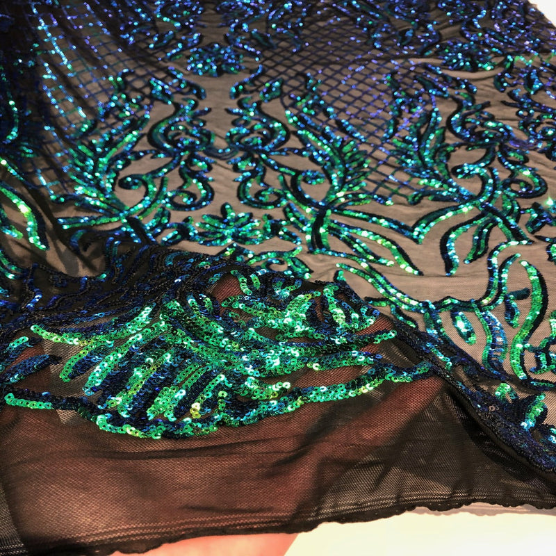 Iridescent Pearl Green Luna Stretch Sequins Lace Fabric