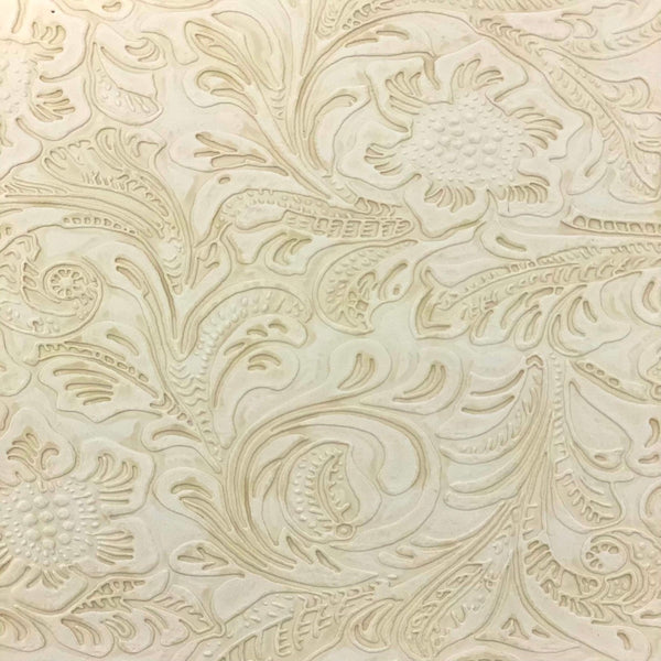 Beige Western Floral PU Faux Leather Vinyl Fabric