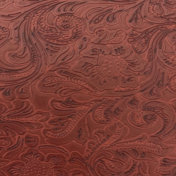 Dark Red Western Floral PU Faux Leather Vinyl Fabric