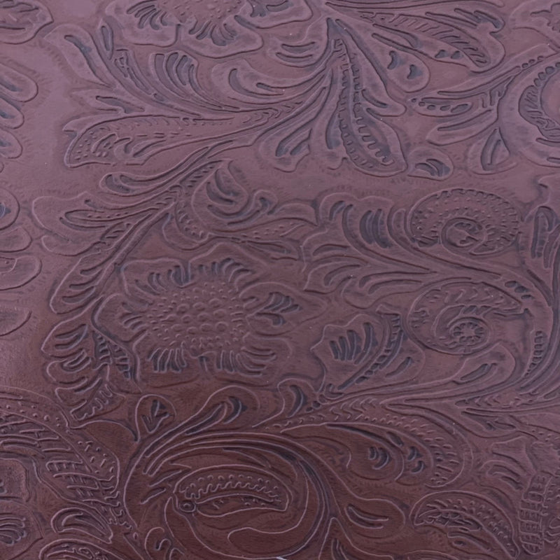 Brown Western Floral PU Faux Leather Vinyl Fabric