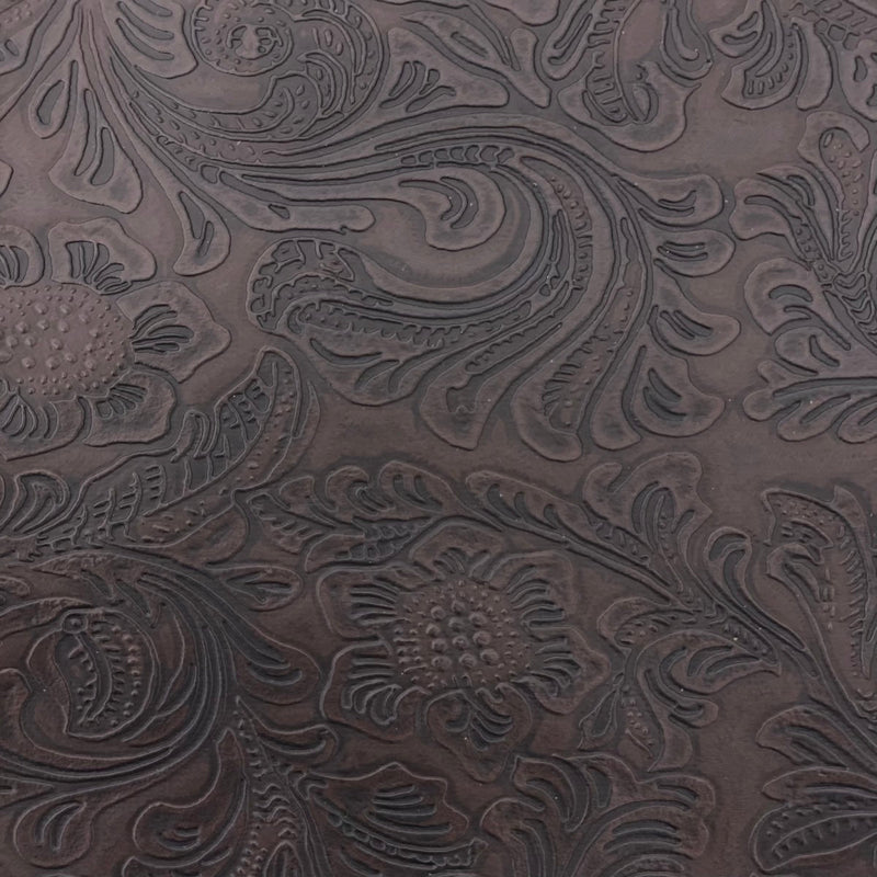 Dark Brown Western Floral PU Faux Leather Vinyl Fabric