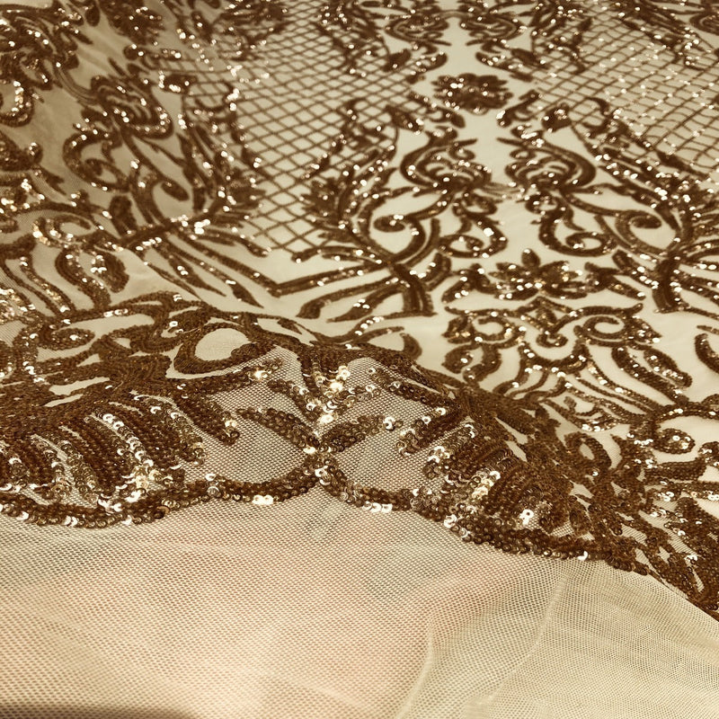 Rose Gold Luna Stretch Sequins Lace Fabric