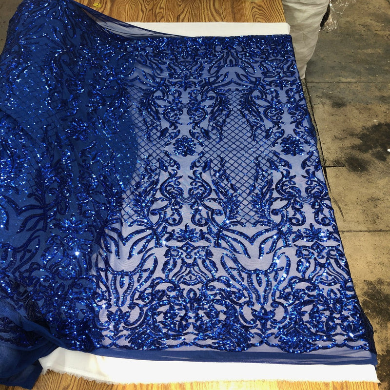 Royal Blue Luna Stretch Sequins Lace Fabric