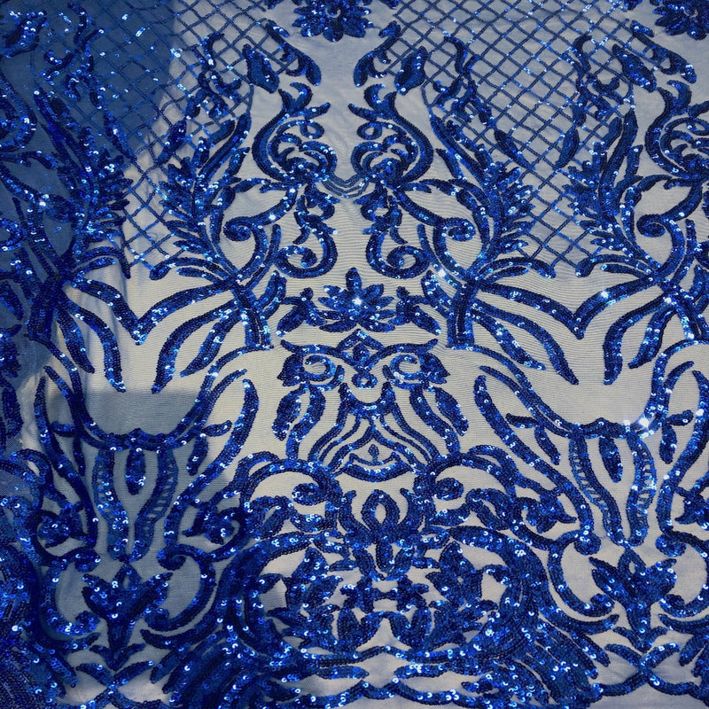 Royal Blue Luna Stretch Sequins Lace Fabric