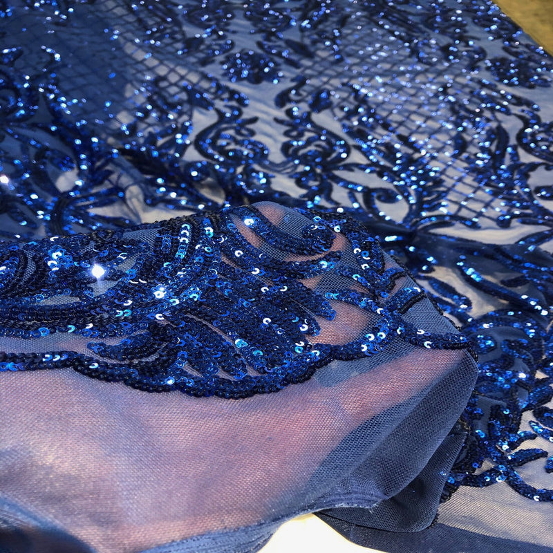 Royal Blue Luna Stretch Sequins Lace Fabric