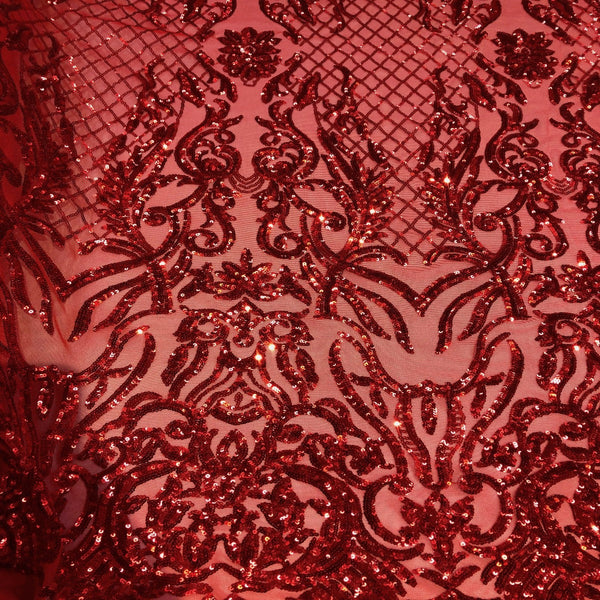 Red Luna Stretch Sequins Lace Fabric