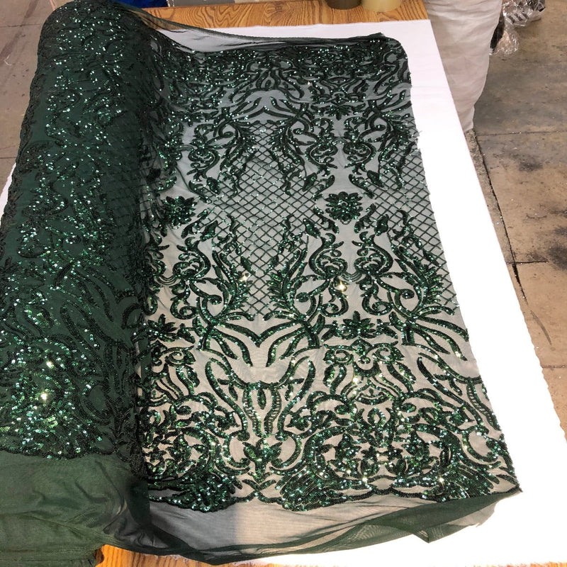 Hunter Green Luna Stretch Sequins Lace Fabric