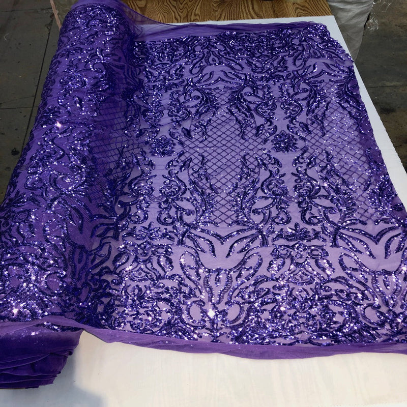 Lavender Purple Luna Stretch Sequins Lace Fabric