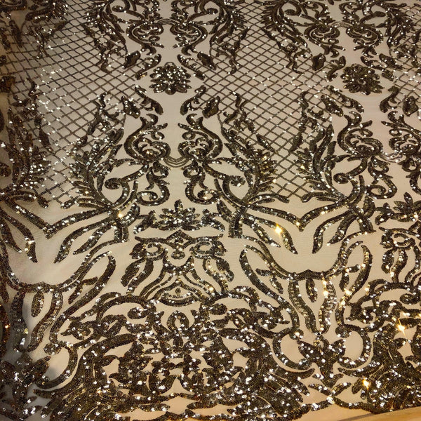 Bronze Nude Mesh Luna Stretch Sequins Lace Fabric