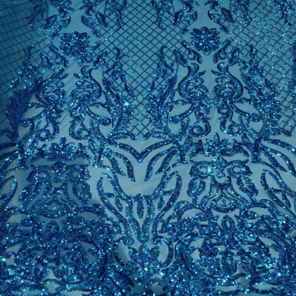 Turquoise Blue Luna Stretch Sequins Lace Fabric