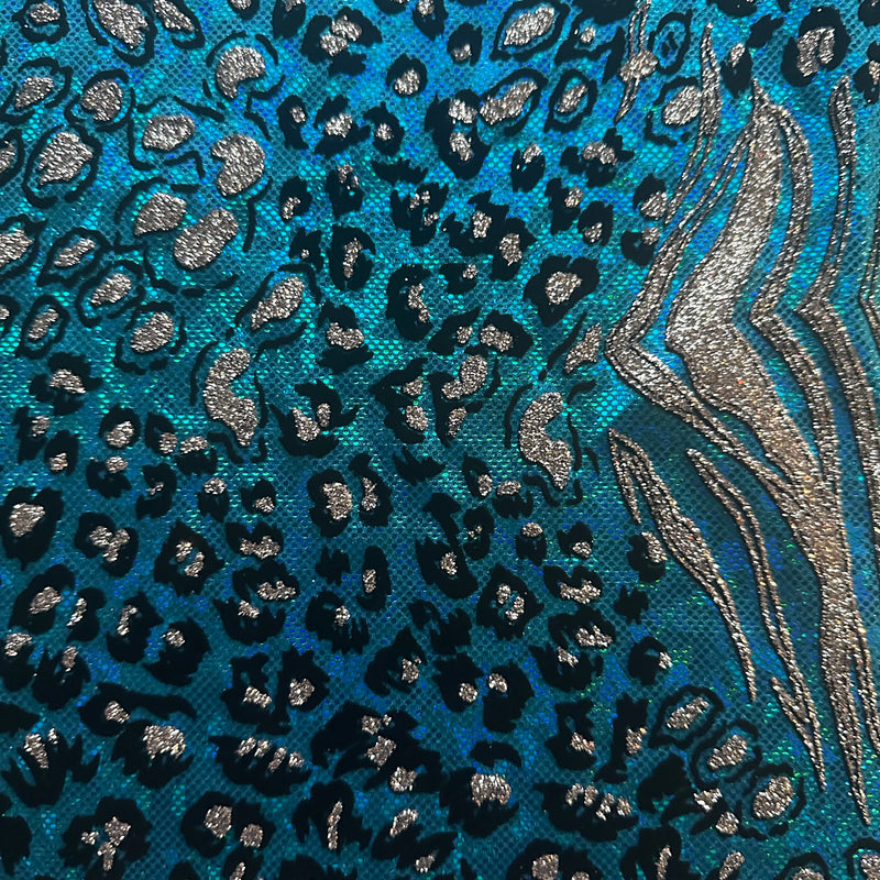 Safari Metallic Flocking Hologram Fabric in Nylon Spandex | Spandex Palace Turquoise 