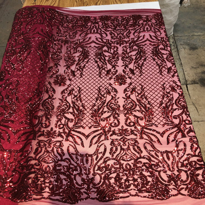 Burgundy Luna Stretch Sequins Lace Fabric