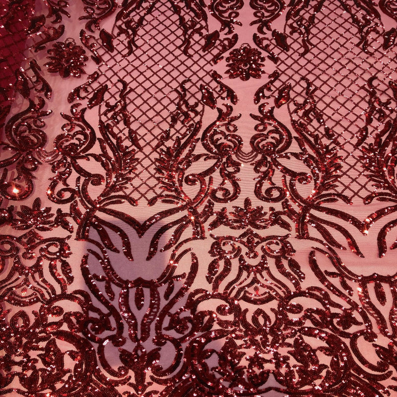 Burgundy Luna Stretch Sequins Lace Fabric