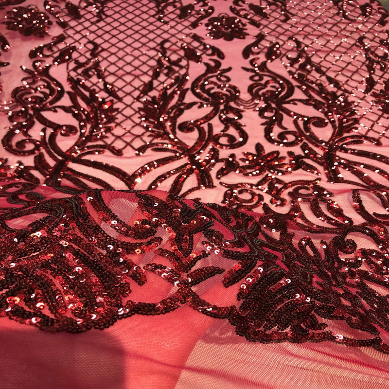 Burgundy Luna Stretch Sequins Lace Fabric