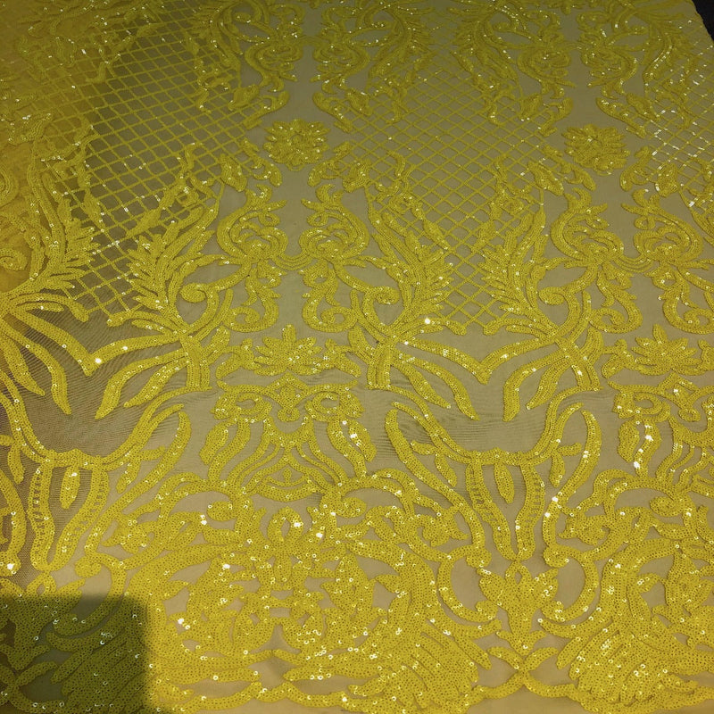 Neon Yellow Luna Stretch Sequins Lace Fabric