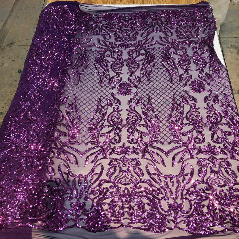 Plum Purple Luna Stretch Sequins Lace Fabric