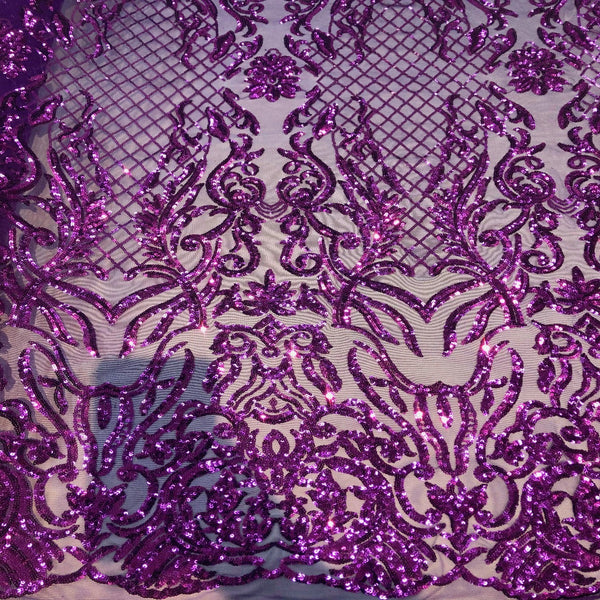 Plum Purple Luna Stretch Sequins Lace Fabric