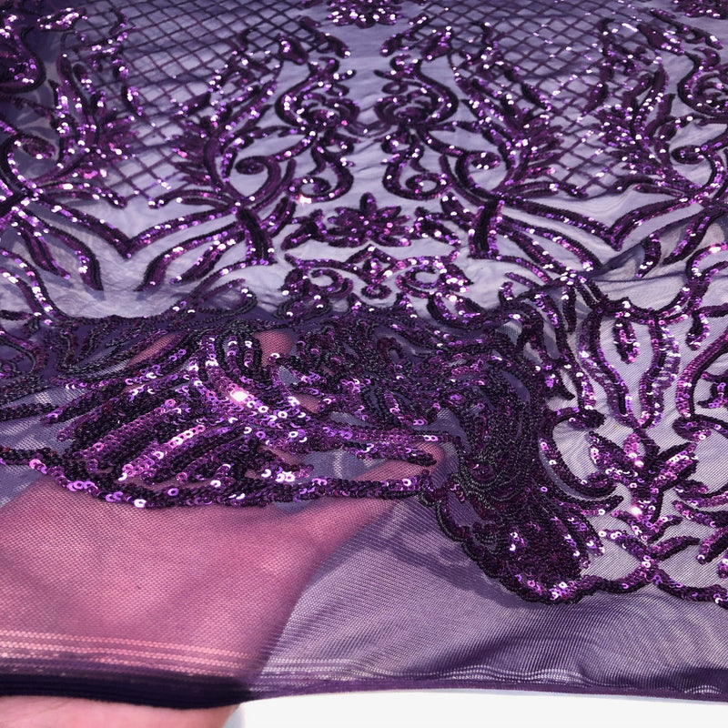 Plum Purple Luna Stretch Sequins Lace Fabric