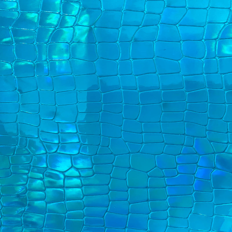 Turquoise Blue Iridescent Faux Crocodile Vinyl Fabric