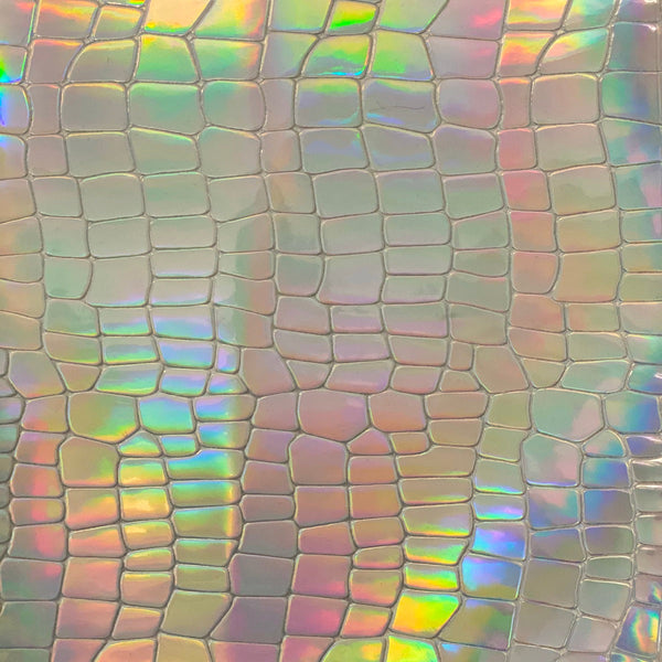 Silver Iridescent Faux Crocodile Vinyl Fabric