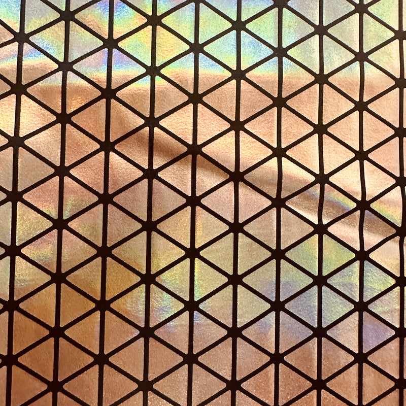 Honeycomb Triangle Stretchy Hologram Tricot Fabric | Spandex Palace Black Gold