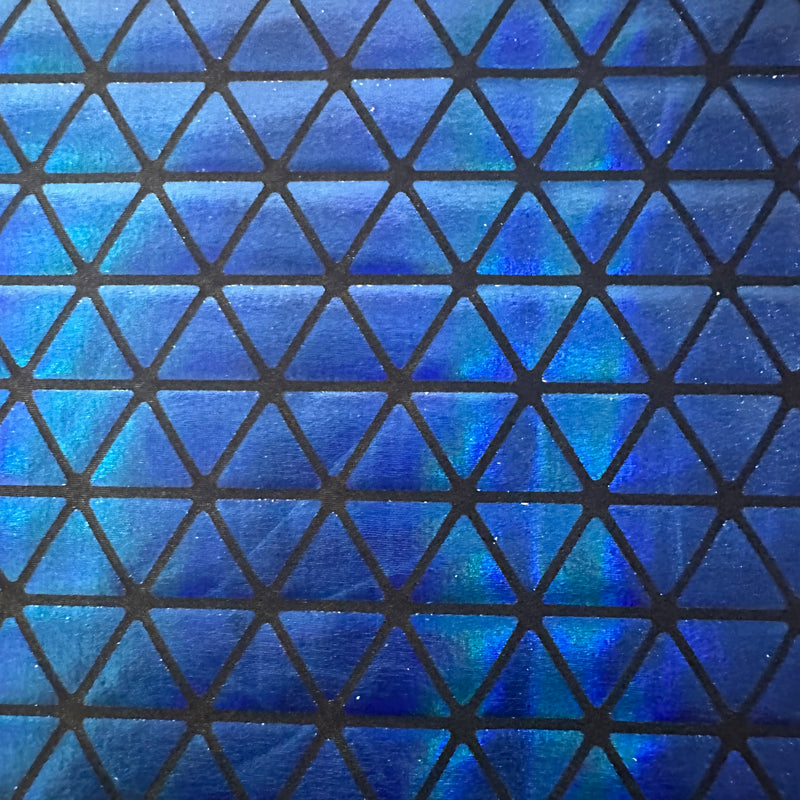 Honeycomb Triangle Stretchy Hologram Tricot Fabric | Spandex Palace Black Royal