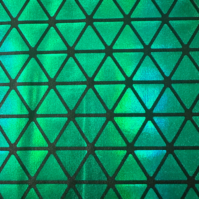 Honeycomb Triangle Stretchy Hologram Tricot Fabric | Spandex Palace Black Green