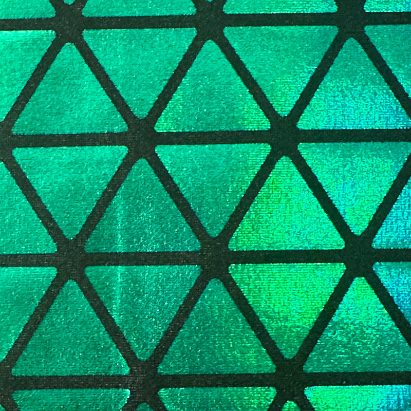 Honeycomb Triangle Stretchy Hologram Tricot Fabric | Spandex Palace Black Green