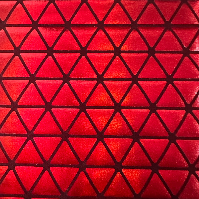 Honeycomb Triangle Stretchy Hologram Tricot Fabric | Spandex Palace Black Red