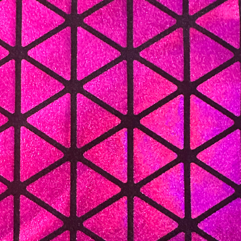 Honeycomb Triangle Stretchy Hologram Tricot Fabric | Spandex Palace Black Fuchsia