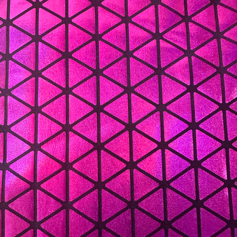 Honeycomb Triangle Stretchy Hologram Tricot Fabric | Spandex Palace  Black Fuchsia