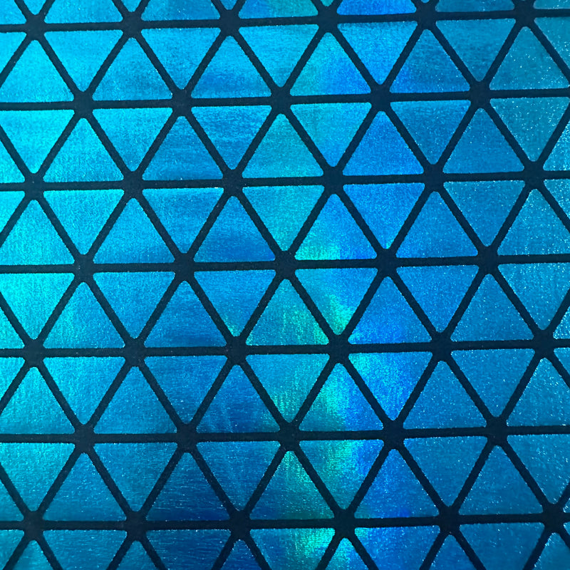 Honeycomb Triangle Stretchy Hologram Tricot Fabric | Spandex Palace Black Turquoise 