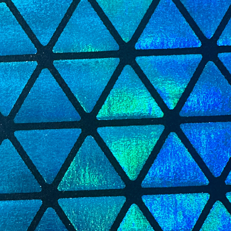 Honeycomb Triangle Stretchy Hologram Tricot Fabric | Spandex Palace Black Turquoise 