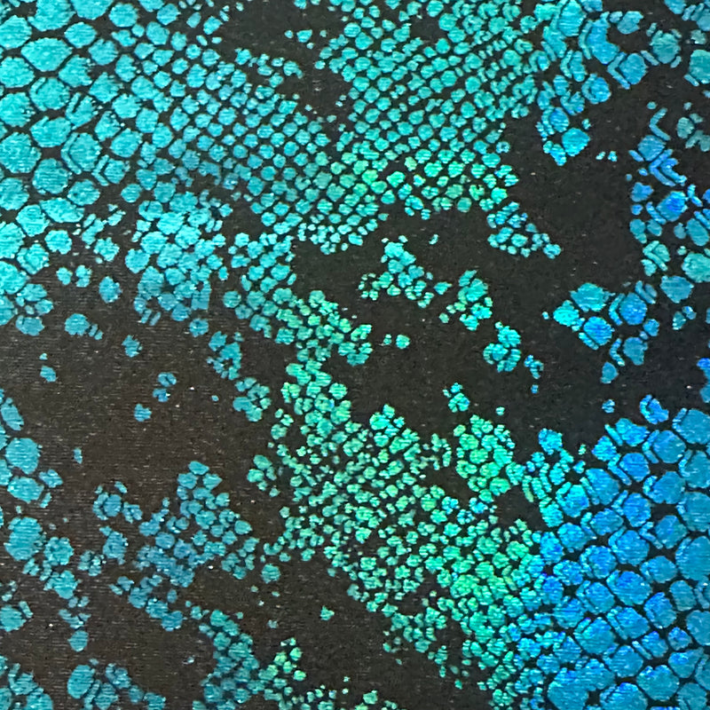 Viper Snake Stretchy Hologram Tricot Fabric | Spandex Palace Turquoise 